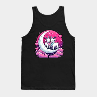 Valentine Goats Lovers Couple on Moon valentines day Tank Top